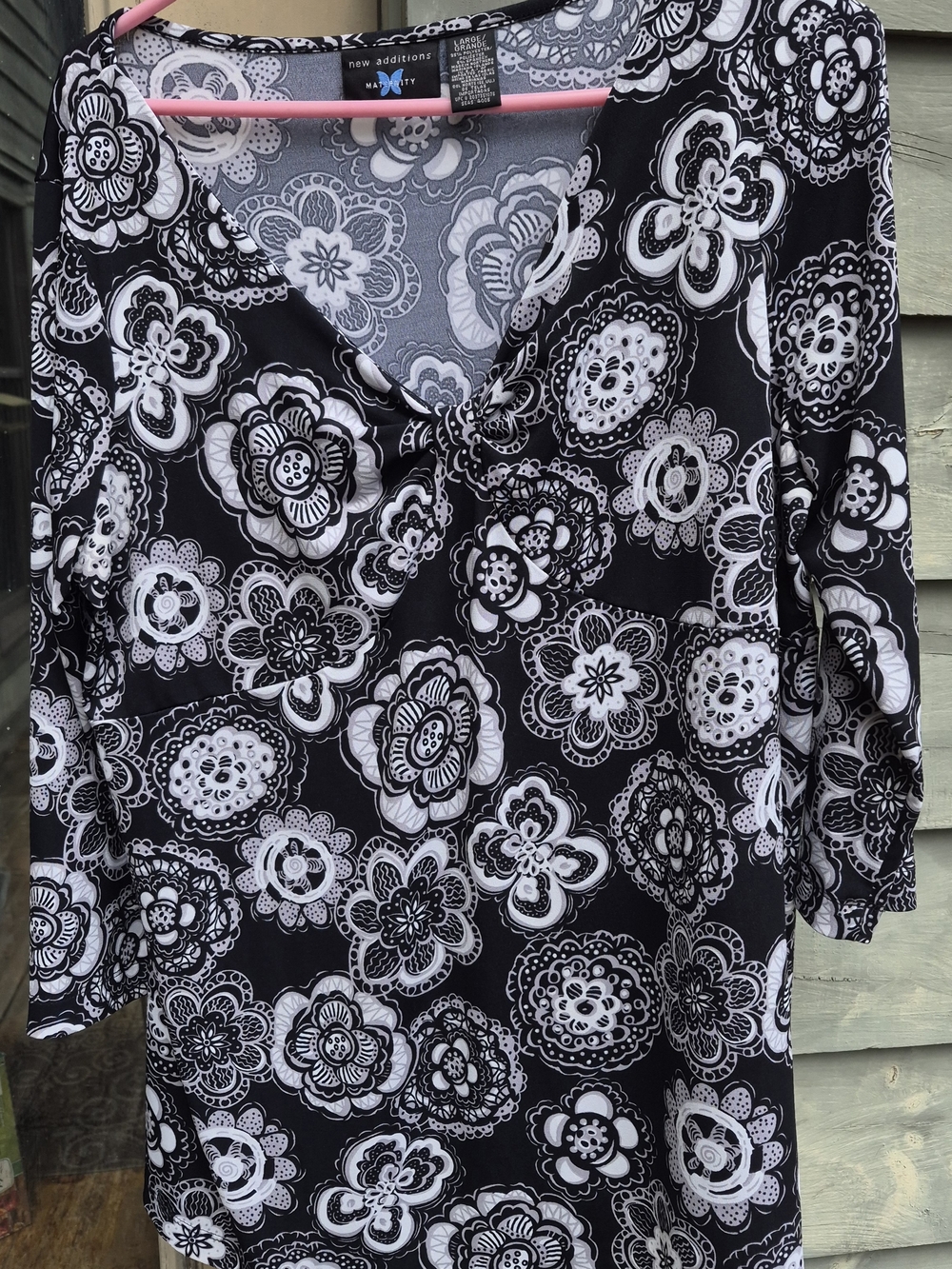 Black & White Floral V-Neck Women's Maternity Top By New Additions